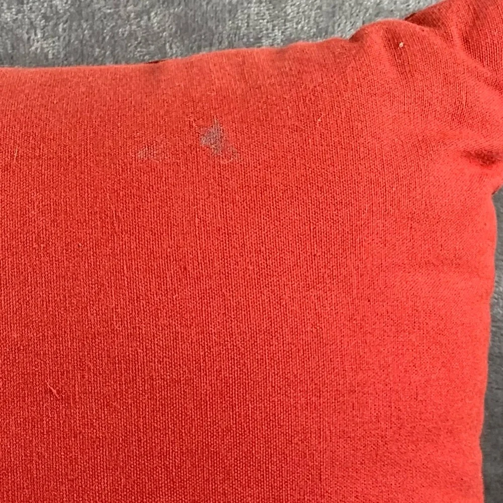 Pottery Barn Red Needlework Penguin‎ Pattern Crewel Pillow 14 X 14 Imperfections